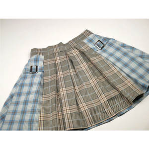 Mini-jupe écossaise faite à la main pour femme, motif tartan bleu beige, style moderne, micro-jupe kilt pour filles - Product Image 2