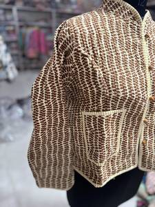 Blazer estampado para mujer con cuello mandarín, manga larga, de algodón y fibra de bambú, para otoño, con cierre de botones, longitud regular, regalo para ella - Product Image 2