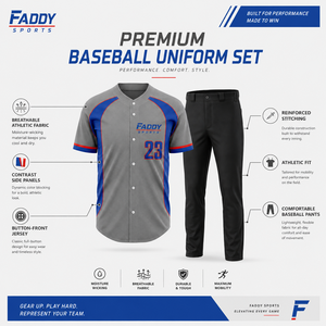 Ensemble uniforme de baseball personnalisé par sublimation avec boutons, maillot de baseball pour hommes et jeunes équipes avec pantalon, vêtements de sport respirants et à séchage rapide - Product Image 5