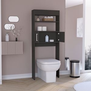 Mobiletto da Bagno Jozz a Doppia Anta Sopra il WC con Due Ripiani, Finitura Nero Wengue - per Organizzazione Bagno - Product Image 2