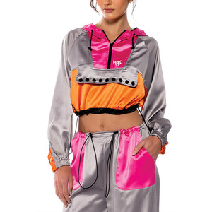 Custom Women Cropped Hooded Athleisure Set Color <b>Block</b> Utility Jogger Set OEM ODM Private Label Fashion Women's Hoodies Supplier - Product Image 1
