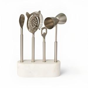 Luxury marble <b>bar</b> <b>tool</b> holder set with gold stainless steel cocktail <b>tools</b> spoon jigger strainer stirrer stand - Product Image 4