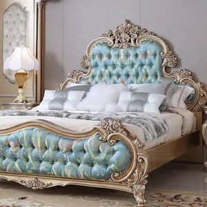 Oferta Especial: Juego de Dormitorio de Lujo Clásico en Blanco, Dorado y Azul, Cama Tapizada, Muebles Elegantes de Estilo Real para Hotel, Diseño Personalizado - Product Image 6
