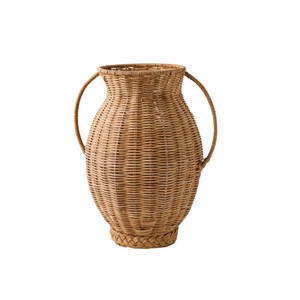 Rustic Bohemian Rattan Jar Urn Vase Handles Woven Vintage <b>Floor</b>/Tabletop Flowers Wedding Anniversary Home Decorative <b>Accessory</b> - Product Image 1