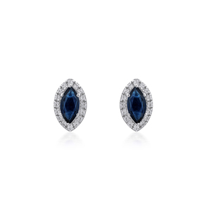 Pendientes de Plata de Ley 925 con Baño de Rodio y Zafiro Azul, Circonita Cúbica, Halo, Corte Marquesa, Joyería de Moda - Product Image 4