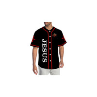 Maillot de baseball solide ABRA SPORTS Jesus Lion pour homme, manches courtes, noir et rouge, boutons sur le devant, respirant, séchage rapide, polyester, sport