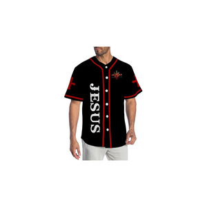 Camiseta de Béisbol con Estampado Completo de Jesús el León para Hombre, Manga Corta, Negra y Roja, con Botones al Frente, Transpirable, de Poliéster, Ropa Deportiva - Product Image 3