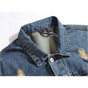 Veste en jean déchirée tendance pour homme 2024, coupe slim, bleu délavé, style vintage, streetwear décontracté, vente en gros de vestes en jean - Product Image 3
