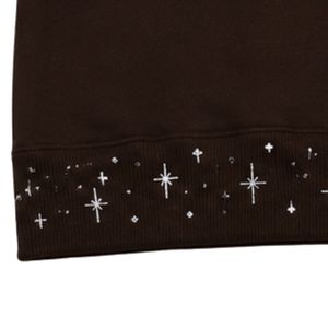 Sweat-shirt décontracté d'hiver pour femme, coupe oversize, marron foncé, avec ourlet croisé orné de strass, en molleton de coton premium - Product Image 5