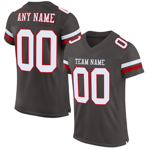 Último Modelo Personalizable de Camiseta de Fútbol Americano con Cuello en V, Manga Corta, Transpirable, Color Blanco Plomizo y Rojo, Malla 100% Poliéster - Product Image 3