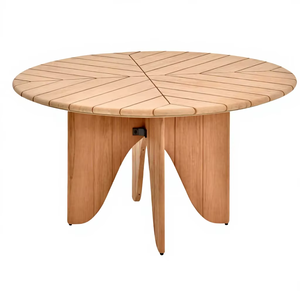 Table à manger ronde contemporaine en bois avec base croisée robuste – Idéale pour le jardin, la terrasse, les cafés et l'ameublement hôtelier - Product Image 1
