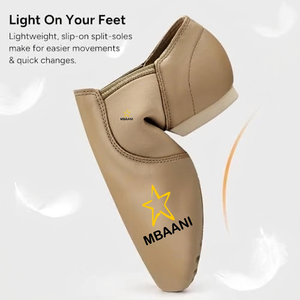 Chaussures de danse jazz pour femmes MBAANI en cuir véritable marron, semelle plate et souple avec soutien de la voûte plantaire flexible - Product Image 5
