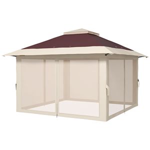 Gazebo Moderno a 2 Livelli in Acciaio e Alluminio 13x13 Impermeabile con Borsa per il Trasporto Marrone per Esterni - Product Image 1