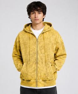 Sudadera Unisex con Capucha y Cremallera, Color Amarillo Sólido, Corte Regular, Casual, Manga Larga, con Bolsillos, Tejido de Felpa, para Invierno, Antiarrugas Digital - Product Image 2