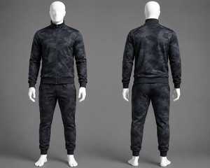 Men's <b>Black</b> Geometric Camouflage Tracksuit Set Zip Jacket Jogger <b>Pants</b> Sportswear Athletic Casual Wear - 2 Piece - Product Image 1