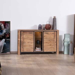 Aparador Vandana Crystal Edge de 150 cm en madera de acacia con 2 puertas y estantes de vidrio Fantaisie - Product Image 1