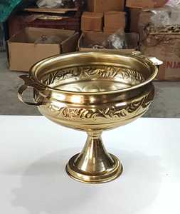 Gold Plated Metal Urli Bowl Round Embossed Candle Holder Polished Decorative <b>Lantern</b> for Wedding Home Decor - Product Image 1