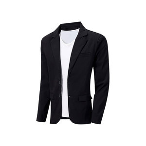 Blazer homme style britannique à col cranté, simple boutonnage, en laine et polyester, longueur standard, tissu peigné infroissable - Product Image 2