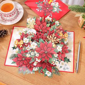 Carte de vœux pop-up florale de Noël Viet-craft, en carton découpé, motif poinsettia et flocon de neige, impression numérique, rectangulaire - Product Image 3