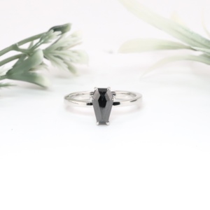 Classic White Gold Coffin Cut Black Simulated Diamond <b>Ring</b> Gothic Solitaire <b>Plain</b> Wedding Band Fine Jewelry Women - Product Image 1
