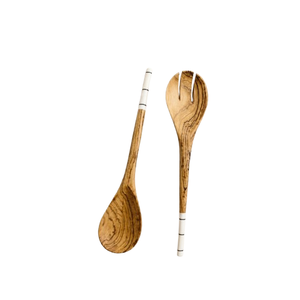 Juego de Servidores de Ensalada de Madera Hechos a Mano de Primera Calidad con Elegantes Asas con Detalles en Latón, Cucharas de Servir de Madera de Mango Ecológicas y de Lujo - Product Image 2