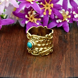 Turquoise <b>Statement</b> <b>Ring</b> Hammered Band Gold Vermeil Bohemian Festival <b>Ring</b> Gift for Her - Product Image 3