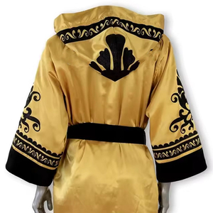 Golden Black Embroidered <b>Hooded</b> <b>Robe</b> Polyester PC Cotton Unisex MMA Sanda Martial Arts Wear Comfortable All Seasons - Product Image 4