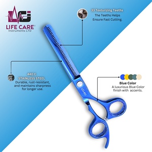 Juego de tijeras de peluquería profesionales de acero inoxidable, tijeras de adelgazamiento de peluquero azul con tornillo ajustable, instrumentos para el cuidado de la vida - Product Image 5