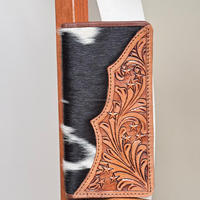 Dompet Pria Kulit Sapi Asli Ramah Lingkungan Vintage Bermotif Bunga Buatan Tangan Grosir 2025, Lipat Dua, Anti RFID, Kualitas Tinggi, Ukuran Panjang