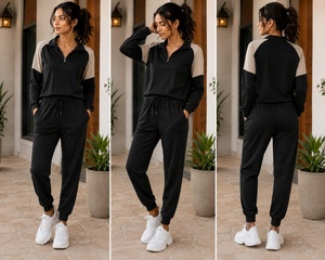 Ensemble de survêtement décontracté 2-en-1 pour femme, couleur unie, avec pull demi-zip et pantalon de survêtement à manches longues, cordon de serrage et poches, idéal pour l'hiver - Product Image 6
