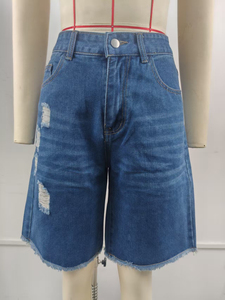 Vaqueros casuales de mezclilla para mujer con cierre de botón, cintura alta, desgastados, tela suave de alta calidad para una apariencia profesional. - Product Image 5