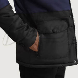 Chaqueta Acolchada Azul Marino para Hombre, con Contraste, Múltiples Bolsillos, Capucha, Estilo Táctico, Abrigo Acolchado para Invierno - Product Image 6