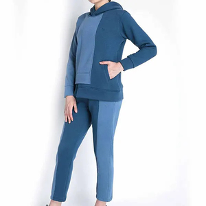 Ensemble de survêtement unisexe bleu uni, écologique, streetwear, col roulé, manches longues, pantalon décontracté d'automne, respirant, polyester et coton - Product Image 2