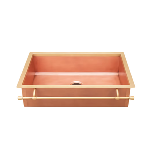 Handmade Pure Copper Farmhouse <b>Kitchen</b> Sink with Brass Front Rail <b>Apron</b> Front Single Bowl Copper <b>Kitchen</b> Sink Luxury Wash Basin - Product Image 1