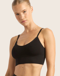 Women's Seamless Low Back <b>Bamboo</b> Ribbed Breathable Black Yoga <b>Bra</b> High Support Solid Color Cheap Price Low MOQ - Product Image 2