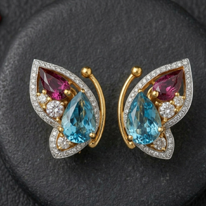 Statement Butterfly Blue Topaz Hydro Pear Earrings with CZ 925 <b>Sterling</b> <b>Silver</b> 18K Gold Plated Fashion Jewelry - Product Image 3