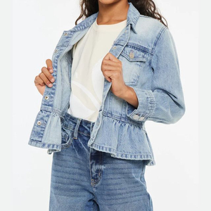 Ensemble veste et pantalon en jean élégant pour filles, matelassé, respirant, en coton tricoté, 2-en-1, tendance, délavé clair, luxe, hiver - Product Image 1