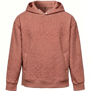 Men's Teddy <b>Fur</b> Basic <b>Hoodie</b> Heavyweight Solid <b>Hoodie</b> 100%Cotton Knitted Warm Winter Fashion Hood with Button Pullover <b>Hoodie</b> - Product Image 1