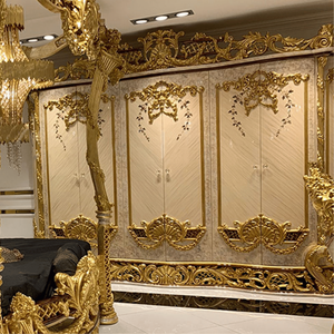 Armoire de luxe de style Cour Française, entièrement sculptée en or, en acajou, multi-portes, haut de gamme, pour appartement, hôtel, chambre à coucher, mobilier royal européen - Product Image 4