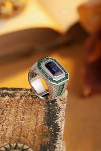 Luxury Geometric Cocktail <b>Ring</b> 925 <b>Silver</b> Sapphire <b>Emerald</b> Cut Pave Setting Unisex Fine Jewelry - Product Image 4