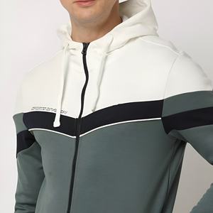 Sudaderas con capucha de alta calidad para hombre, extragrandes, con bloques de color, cierre completo, 100% algodón, forro polar, estilo casual, ropa urbana, venta al por mayor, OEM - Product Image 6