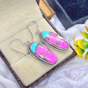 Pendientes Colgantes de Algodón de Azúcar Turquesa, Plata de Ley 925, Joyería Boho Hecha a Mano con Piedras Preciosas, Regalo para Mujer - Product Image 4