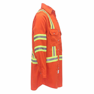 เสื้อทำงานสะท้อนแสงสำหรับผู้ชาย แขนยาว สีส้ม แถบสีเหลืองเงิน ผลิตจากโพลีเอสเตอร์ - Product Image 3