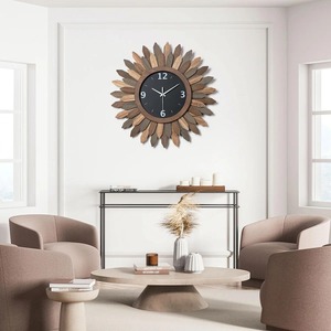 Elegant Wood Sunburst <b>Wall</b> <b>Clock</b> Analog Quartz Rustic Design for Kitchen <b>Decoration</b> At Best Price - Product Image 4