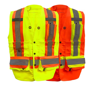 เสื้อกั๊กนิรภัยสะท้อนแสงสีเหลืองส้ม ระดับ 1 สำหรับงานภาคสนาม พร้อมกระเป๋าและสายรัดปรับได้ - Product Image 1