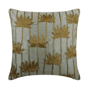 Housse de coussin de luxe faite à la main avec perles, broderie florale personnalisable, 100% coton, fermeture éclair, forme carrée pour la maison et l'hôtel - Product Image 1