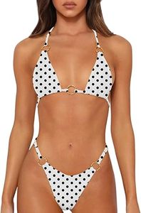 Conjunto de Bikini Blanco con Puntos para Mujer, Top Halter Cruzado, Traje de Baño de Dos Piezas, Braguita de Tanga Elástica de Spandex - Product Image 6