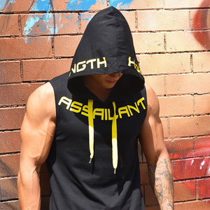 Débardeur à capuche sans manches pour homme, en mélange de coton, pour musculation, entraînement, gym, fitness, avec cordon de serrage, logo personnalisé - Product Image 4