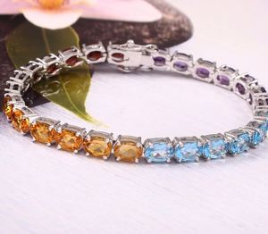 Multi Stone Garnet Blue Topaz Citrine Amethyst 925 Sterling Silver Gold Luxury Tennis Women <b>Gemstone</b> <b>Bracelet</b> Colorful Jewelry - Product Image 2