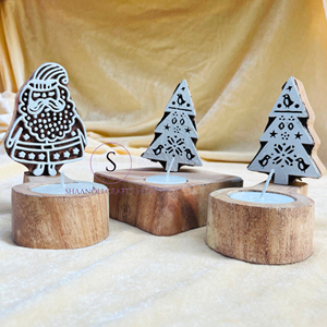 Trendy Classic Santa Claus and Christmas Tree Patterned Wooden Hand Carved Tea Light Candle Holer for Christmas Decor - Product Image 6